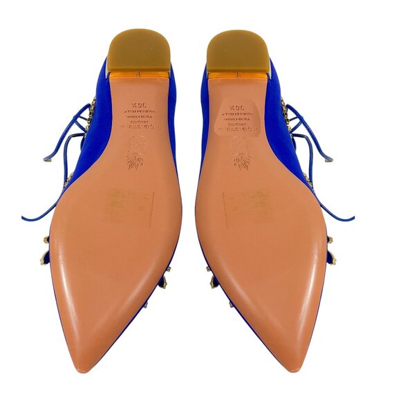 Aquazzura Royal Blue Crystal Embellished Satin Christy Jewel Flat - Picture 7 of 8